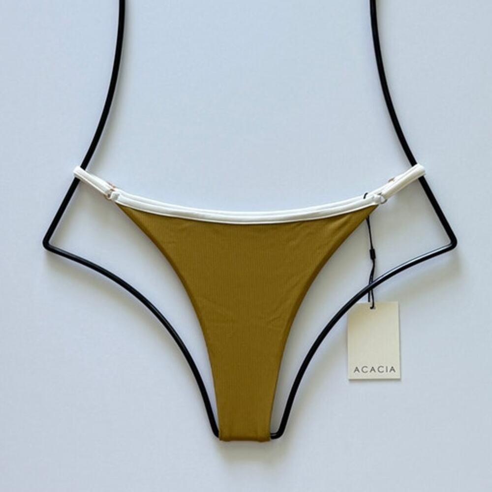 Acacia Swimwear Neema Piped Ribbed Bikini Bottom - Miso - Medium - NWT